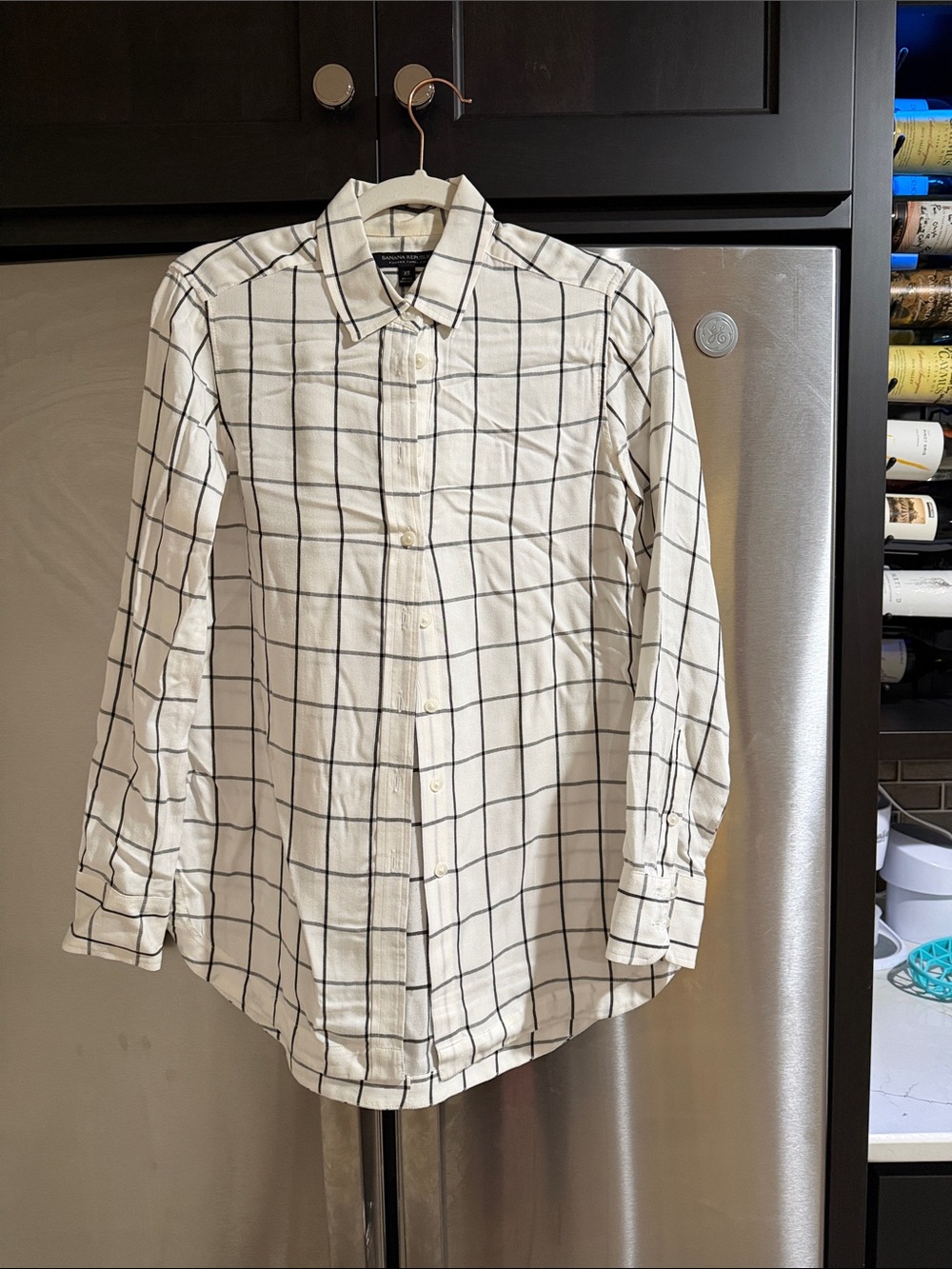 Women’s White Windowpane Button-Up Shirt